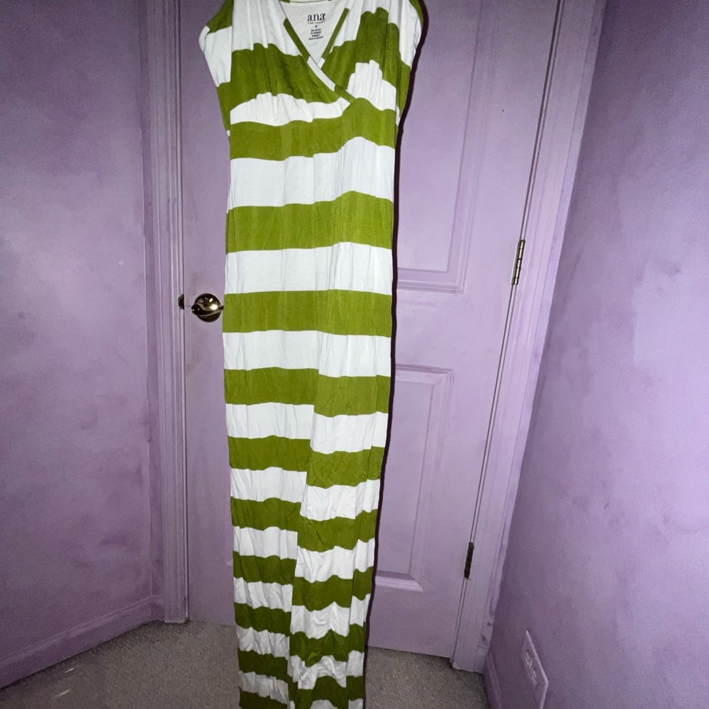 Green and White Striped Maxi Dress